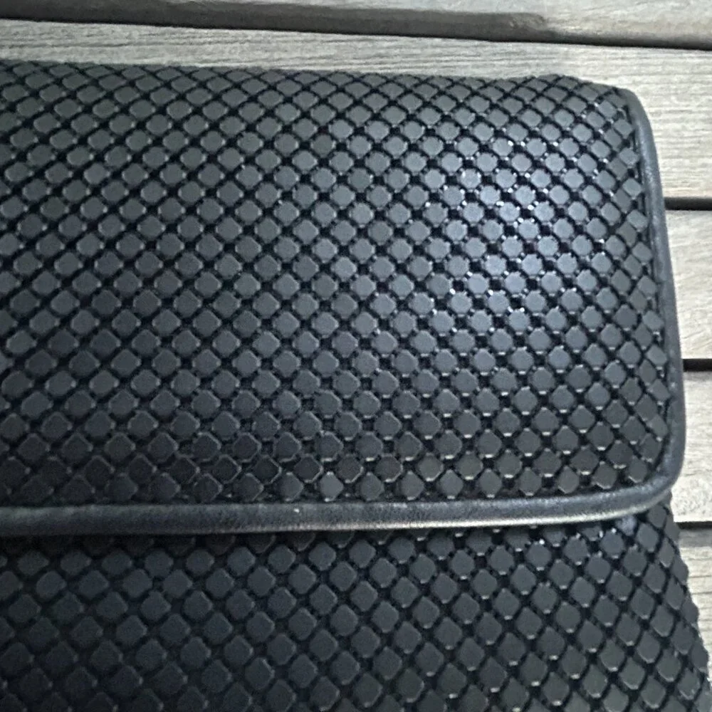 Whiting & Davis Vintage Black Mesh Fold Over Clutch Bag Purse Handbag